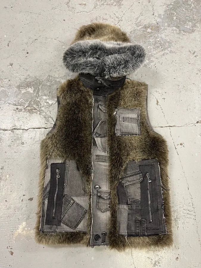 AW2011 Dolce & Gabbana Rabbit Fur Hooded Hybrid Denim Vest Jacket xNXRRaW 4