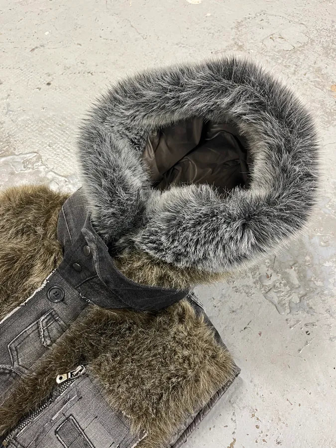 AW2011 Dolce & Gabbana Rabbit Fur Hooded Hybrid Denim Vest Jacket xNXRRaW 5