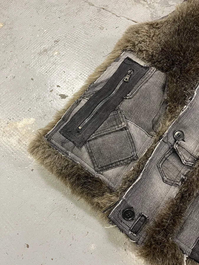AW2011 Dolce & Gabbana Rabbit Fur Hooded Hybrid Denim Vest Jacket xNXRRaW 6