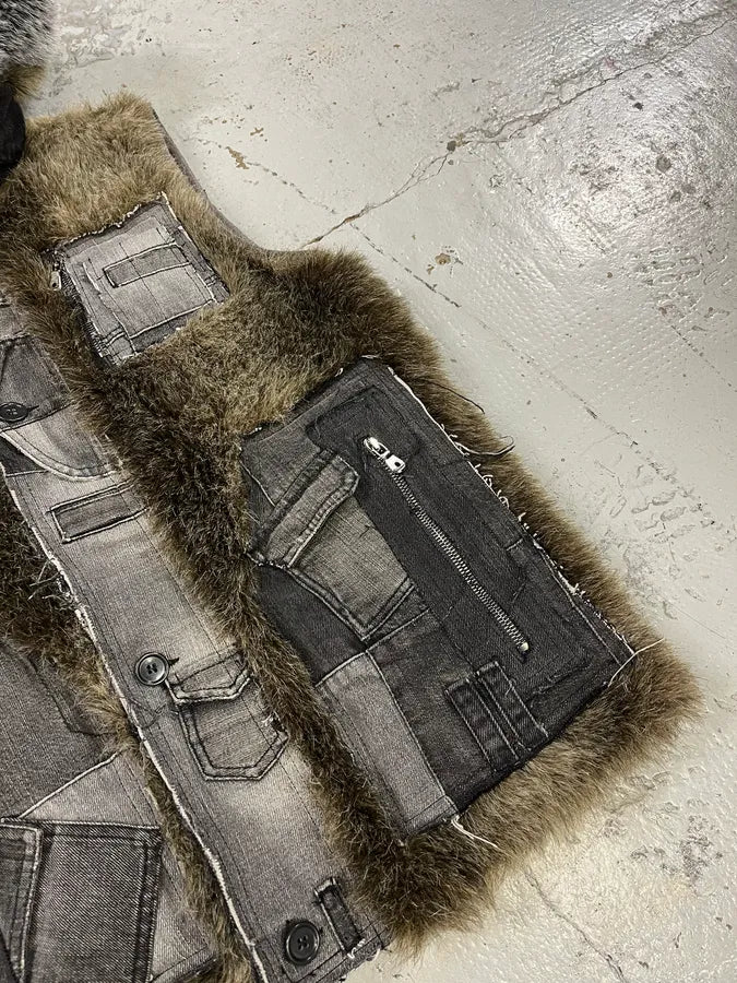 AW2011 Dolce & Gabbana Rabbit Fur Hooded Hybrid Denim Vest Jacket xNXRRaW 7