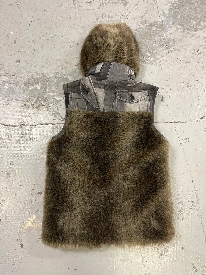 AW2011 Dolce & Gabbana Rabbit Fur Hooded Hybrid Denim Vest Jacket xNXRRaW 8