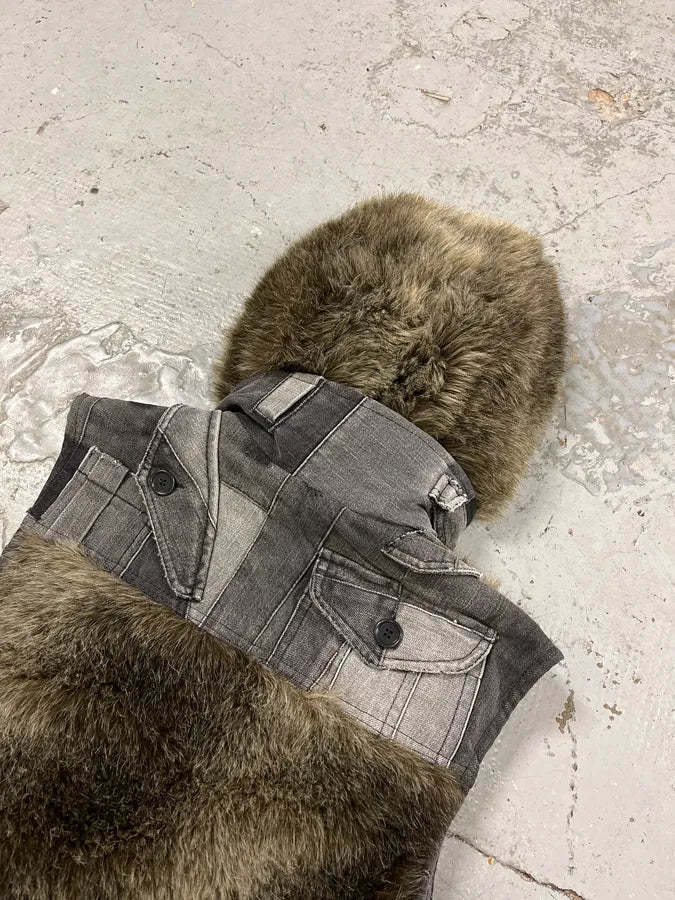 AW2011 Dolce & Gabbana Rabbit Fur Hooded Hybrid Denim Vest Jacket xNXRRaW 9