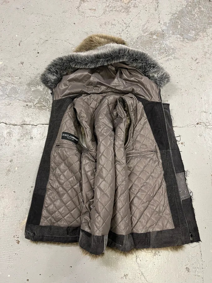 AW2011 Dolce & Gabbana Rabbit Fur Hooded Hybrid Denim Vest Jacket xNXRRaW 10
