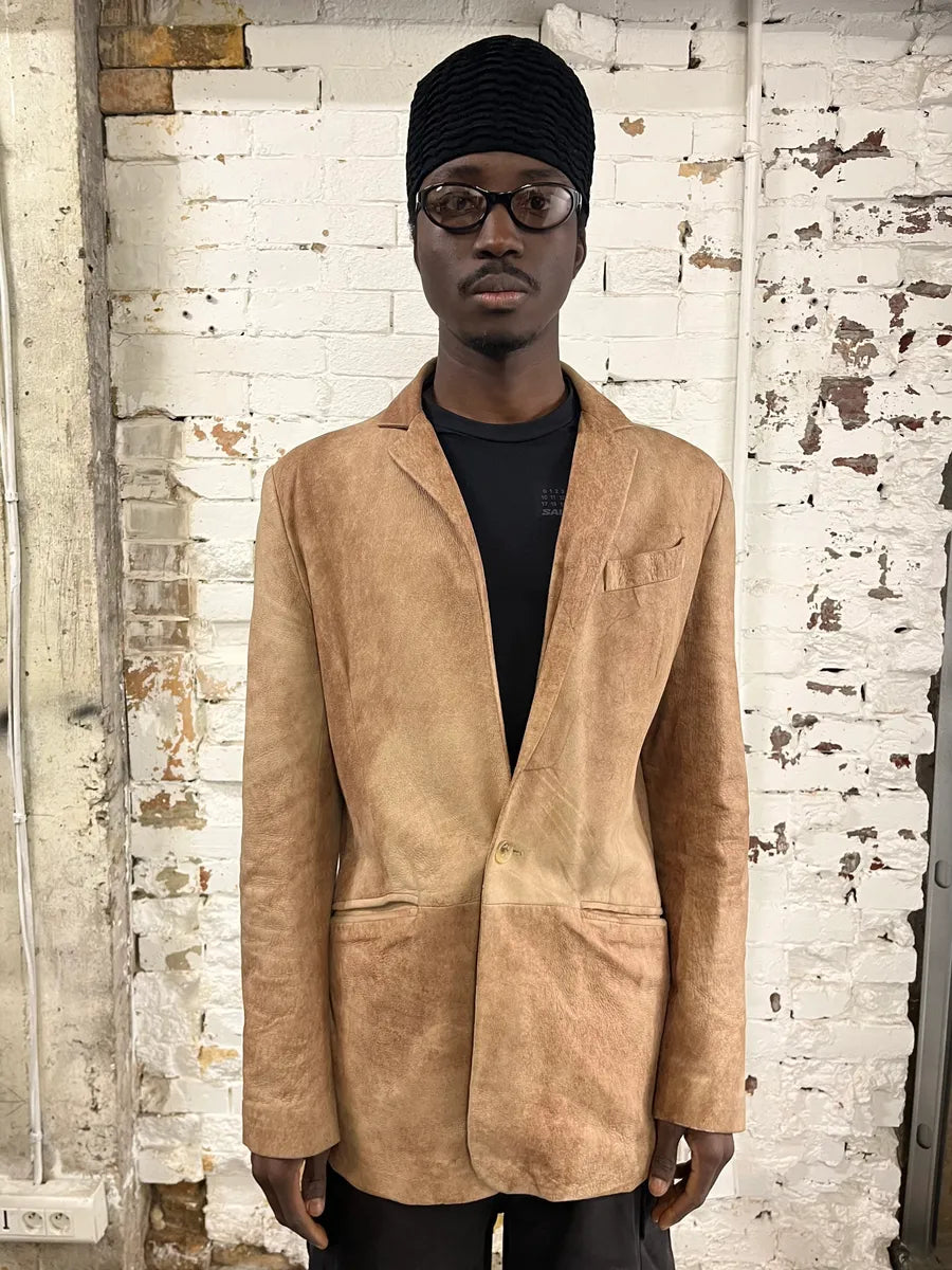 2000s Dolce & Gabbana Raw Beige Leather Blazer Jacket XoHecHY 1