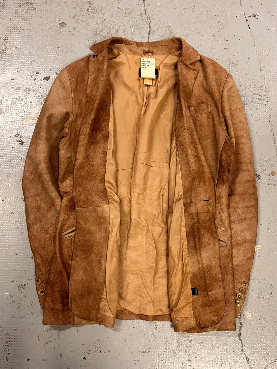 2000s Dolce & Gabbana Raw Beige Leather Blazer Jacket XoHecHY 7
