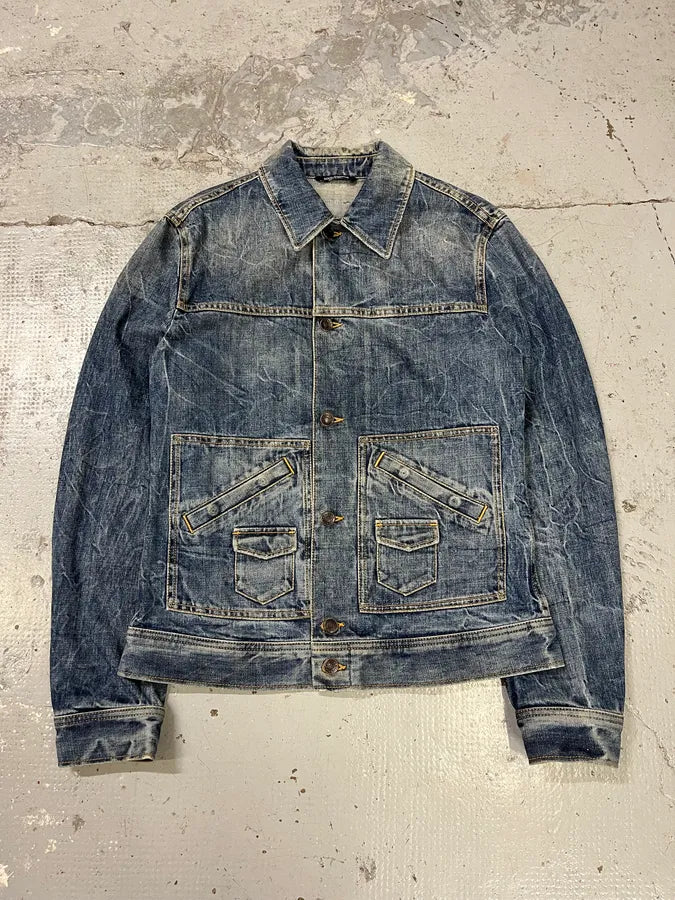 2000s Dolce & Gabbana Raw Blue Denim Jacket hnRrQCh 0