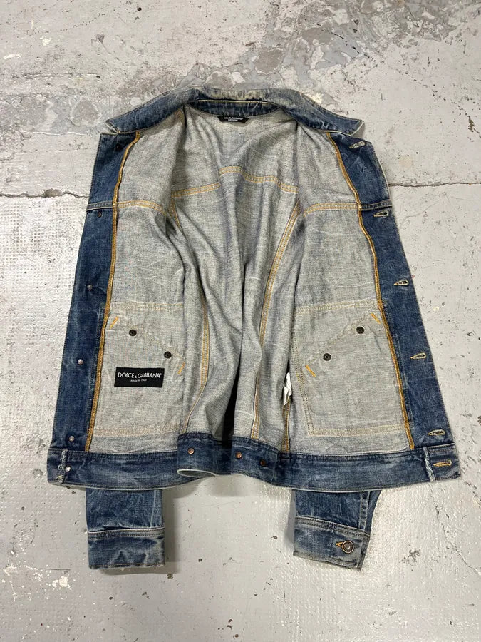 2000s Dolce & Gabbana Raw Blue Denim Jacket hnRrQCh 9
