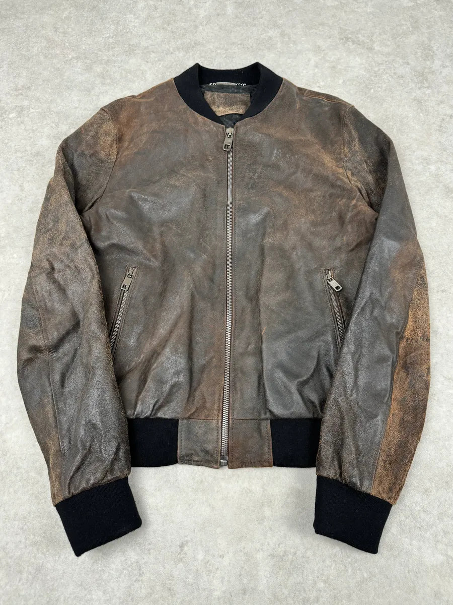 2000s Dolce & Gabbana Raw Brown Leather Bomber Jacket YYhkMbJ 0