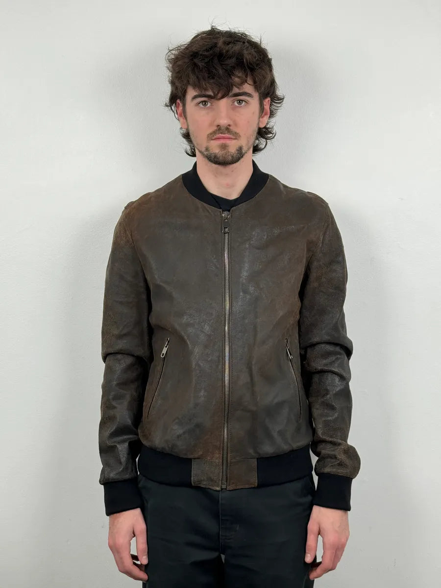2000s Dolce & Gabbana Raw Brown Leather Bomber Jacket YYhkMbJ 1