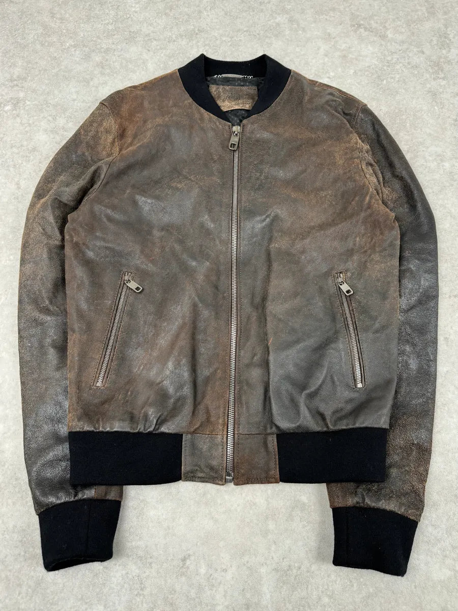 2000s Dolce & Gabbana Raw Brown Leather Bomber Jacket YYhkMbJ 3