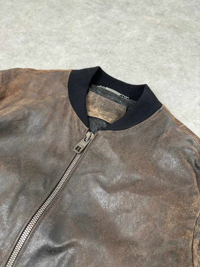 2000s Dolce & Gabbana Raw Brown Leather Bomber Jacket YYhkMbJ 4