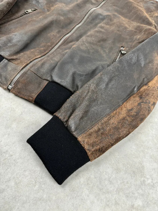 2000s Dolce & Gabbana Raw Brown Leather Bomber Jacket YYhkMbJ 5