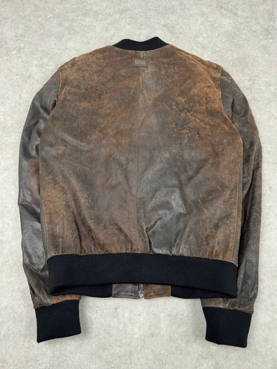 2000s Dolce & Gabbana Raw Brown Leather Bomber Jacket YYhkMbJ 6