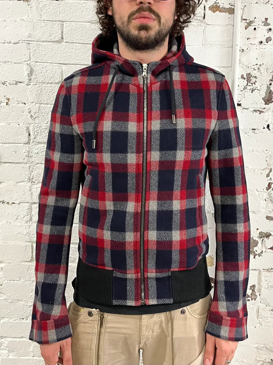 2000s Dolce & Gabbana Red & Blue Tartan Hooded Jacket PpHAWGI 1