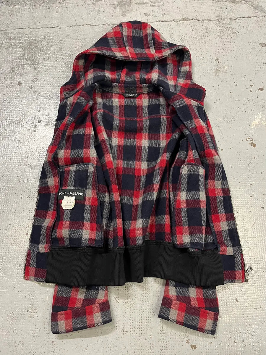 2000s Dolce & Gabbana Red & Blue Tartan Hooded Jacket PpHAWGI 7