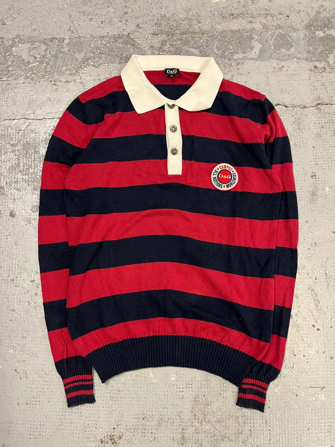 2000s Dolce & Gabbana Red & Navy Cotton Striped Polo juUkXDK 0