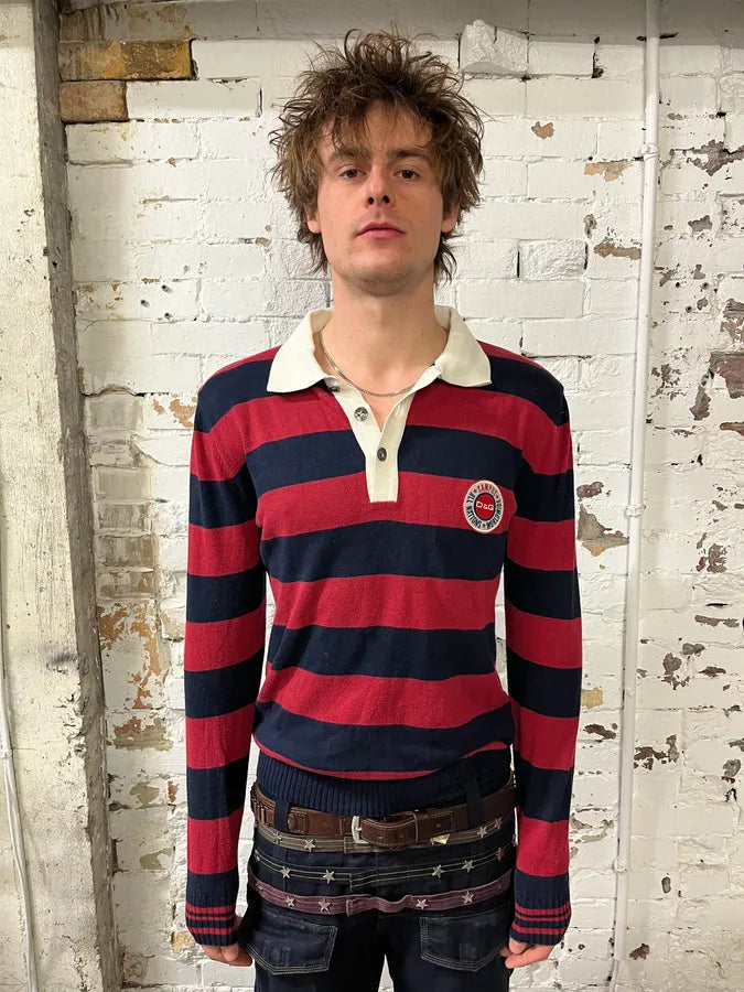 2000s Dolce & Gabbana Red & Navy Cotton Striped Polo juUkXDK 1