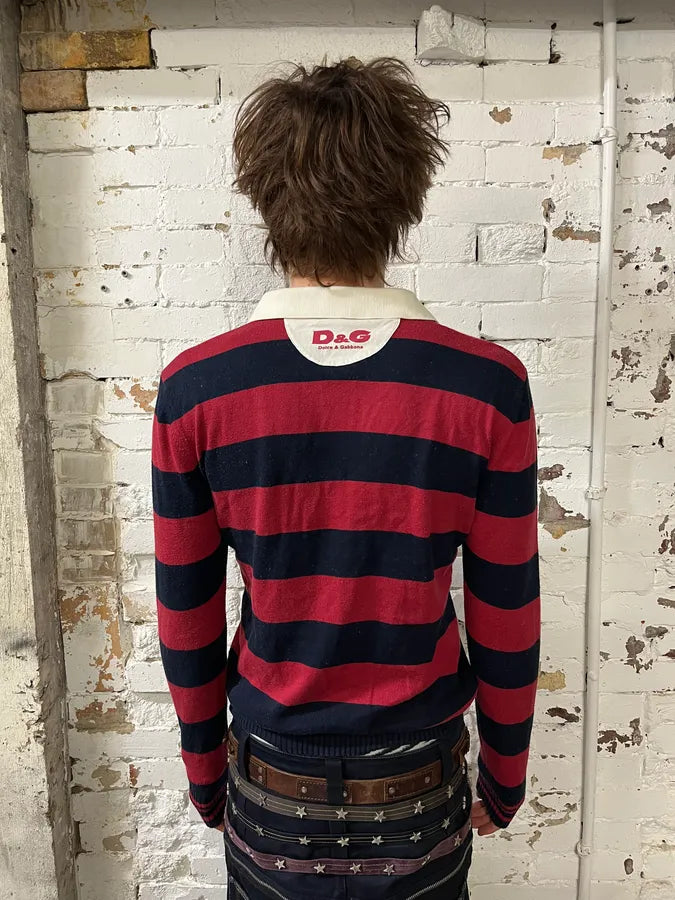2000s Dolce & Gabbana Red & Navy Cotton Striped Polo juUkXDK 2