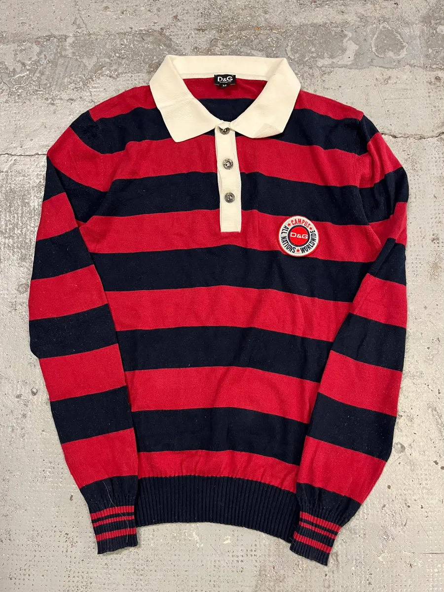 2000s Dolce & Gabbana Red & Navy Cotton Striped Polo juUkXDK 3