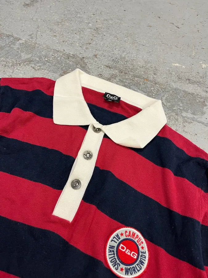 2000s Dolce & Gabbana Red & Navy Cotton Striped Polo juUkXDK 4