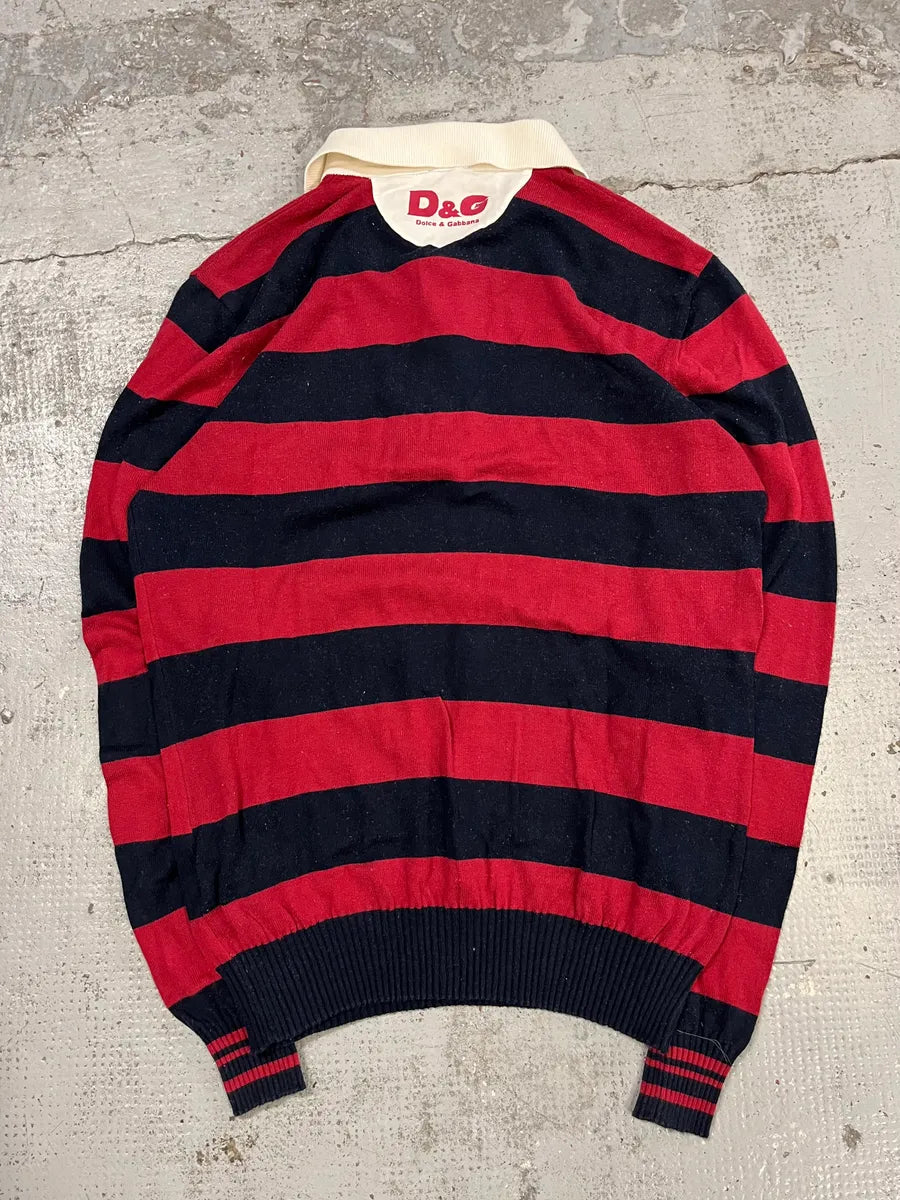 2000s Dolce & Gabbana Red & Navy Cotton Striped Polo juUkXDK 6