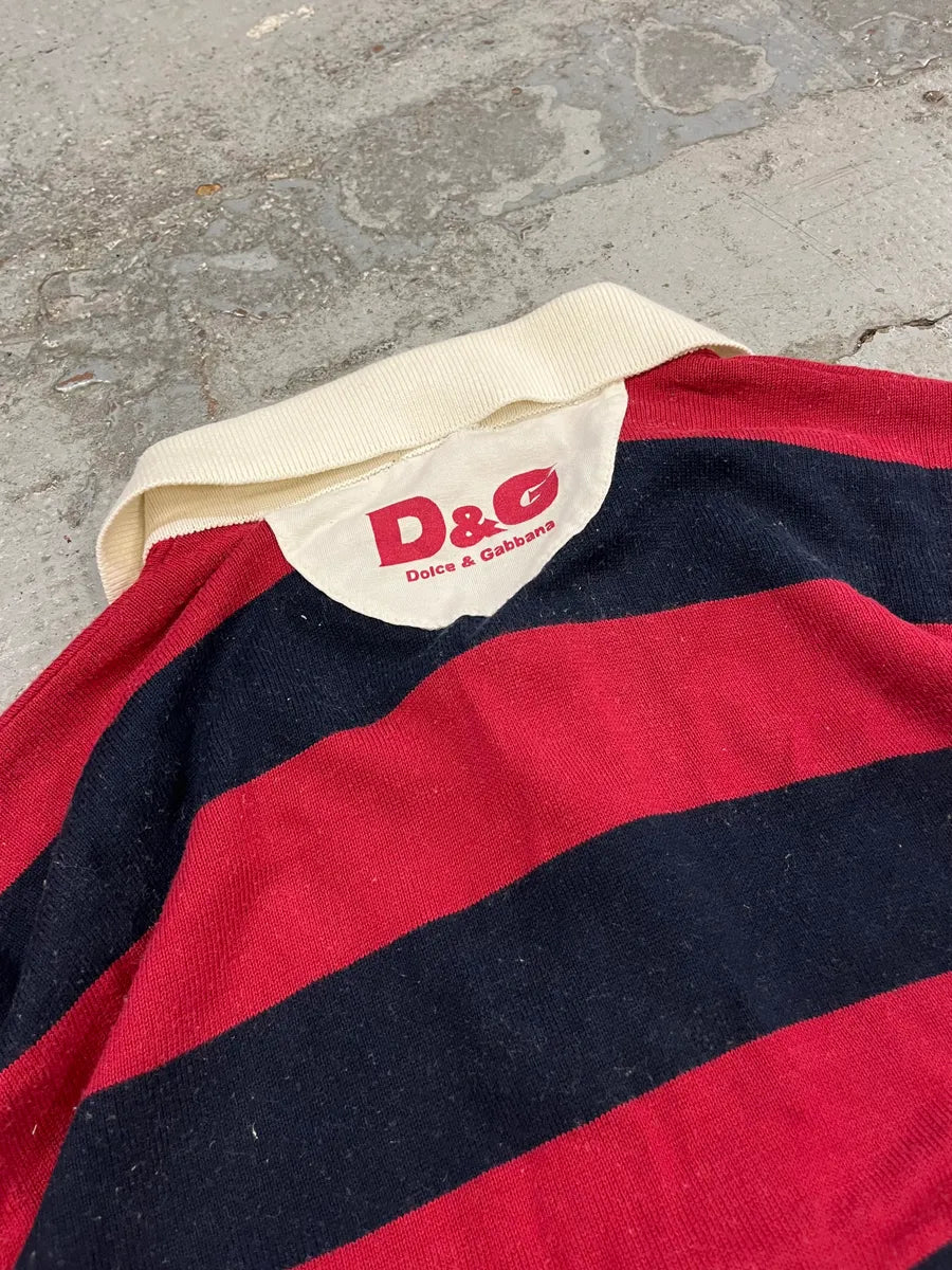2000s Dolce & Gabbana Red & Navy Cotton Striped Polo juUkXDK 7