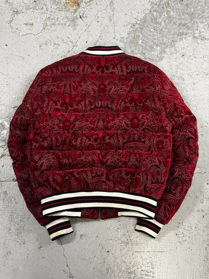 2010s Dolce & Gabbana Red Baroque Pattern Velvet Puffer Jacket vOFAURz 3