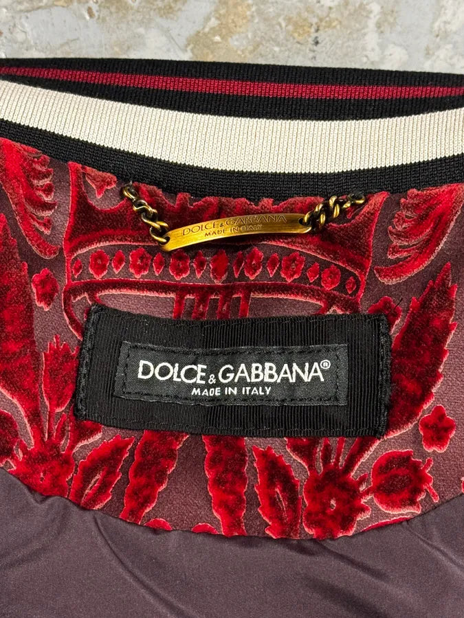 2010s Dolce & Gabbana Red Baroque Pattern Velvet Puffer Jacket vOFAURz 9