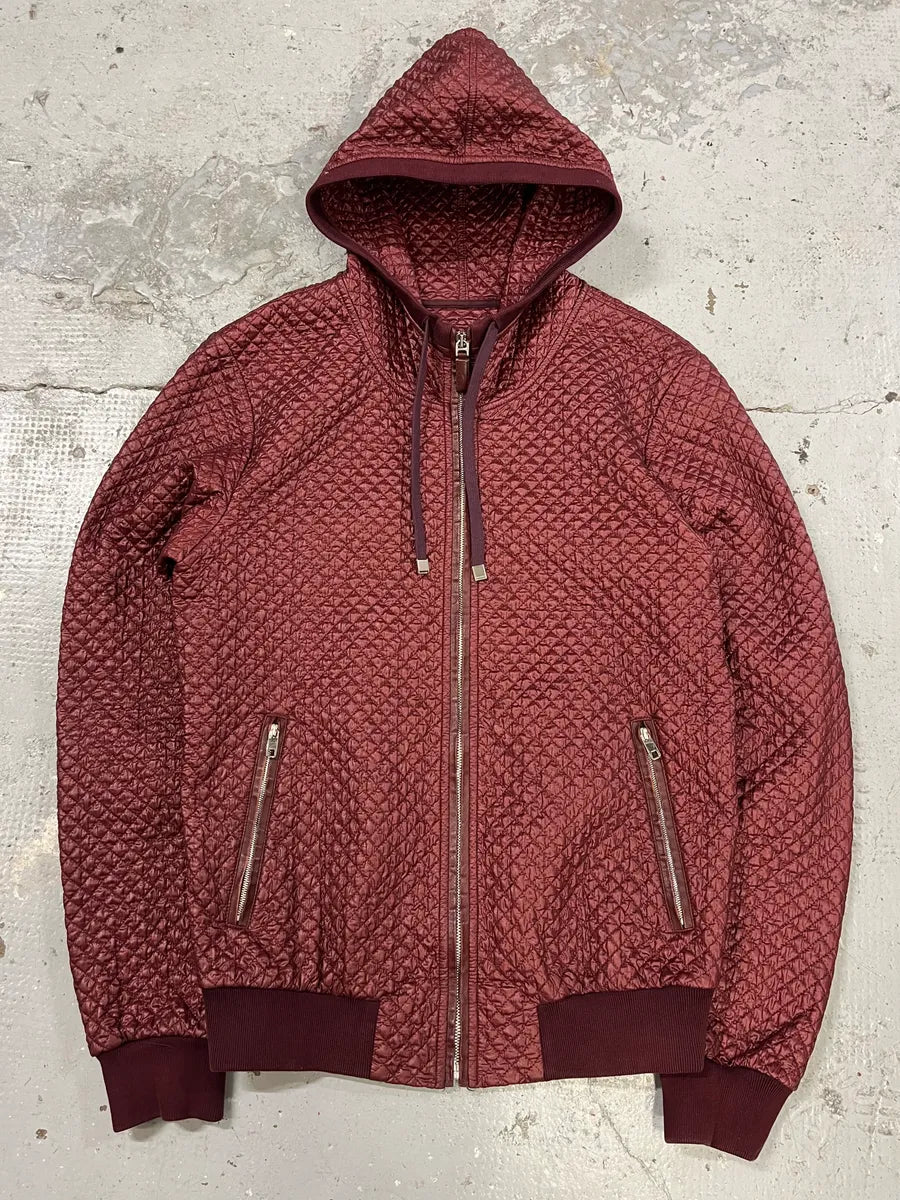 2000s Dolce & Gabbana Red Bordeaux Quilted Light Hooded Jacket (M) DBqShvX 0