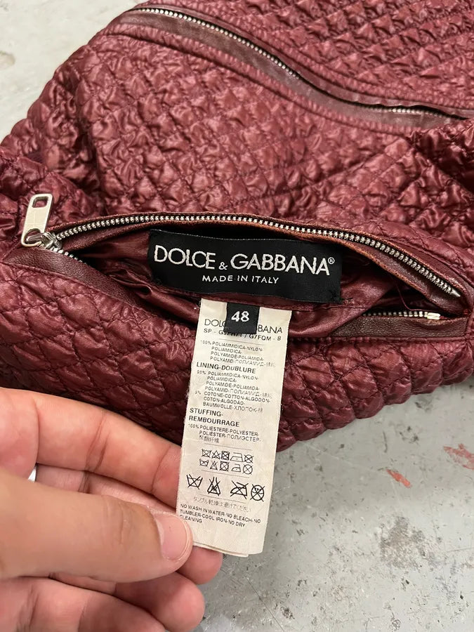 2000s Dolce & Gabbana Red Bordeaux Quilted Light Hooded Jacket (M) DBqShvX 9