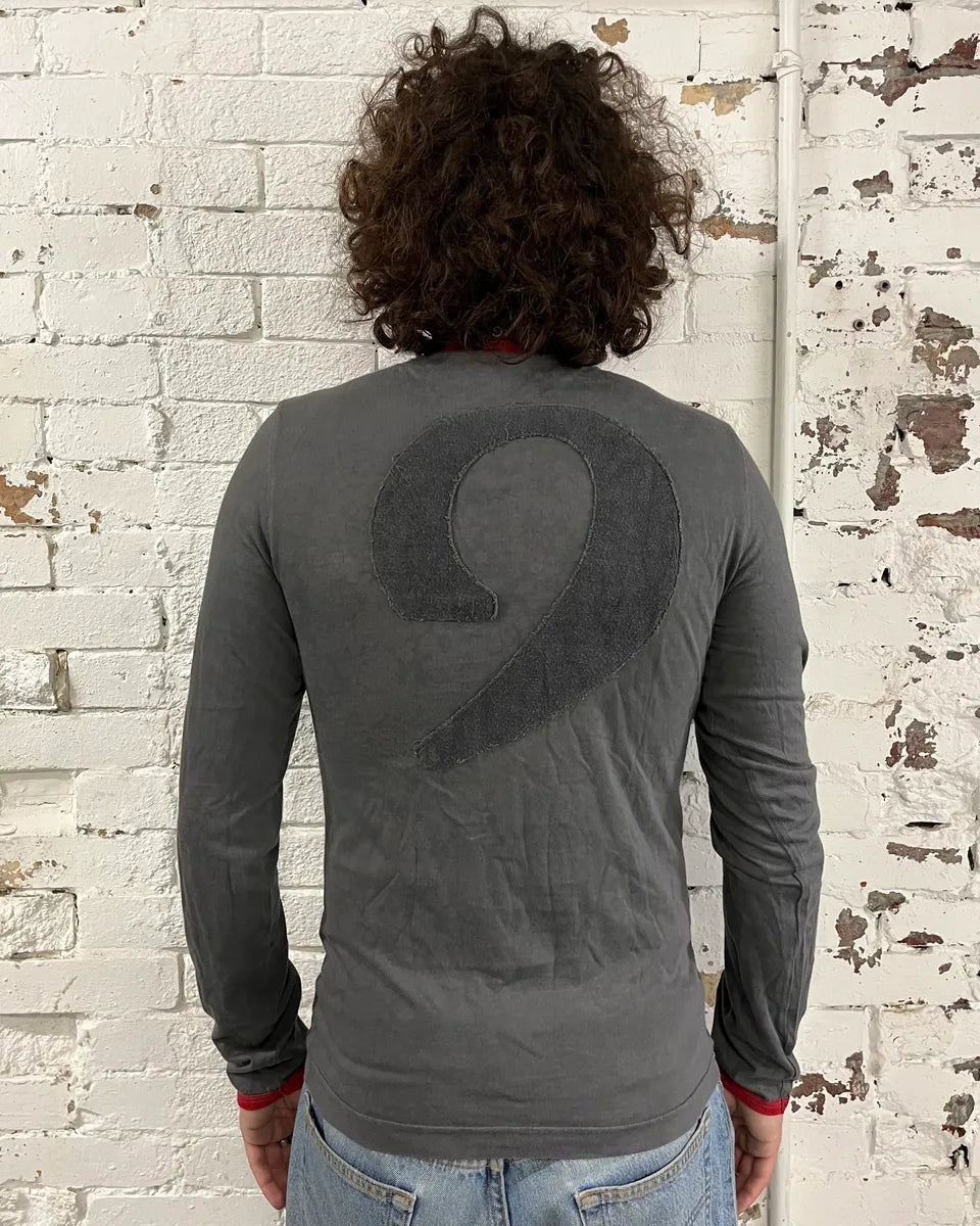 2000s Dolce & Gabbana Red Contrast Trim Grey Longsleeve T-Shirt isHnsao 2