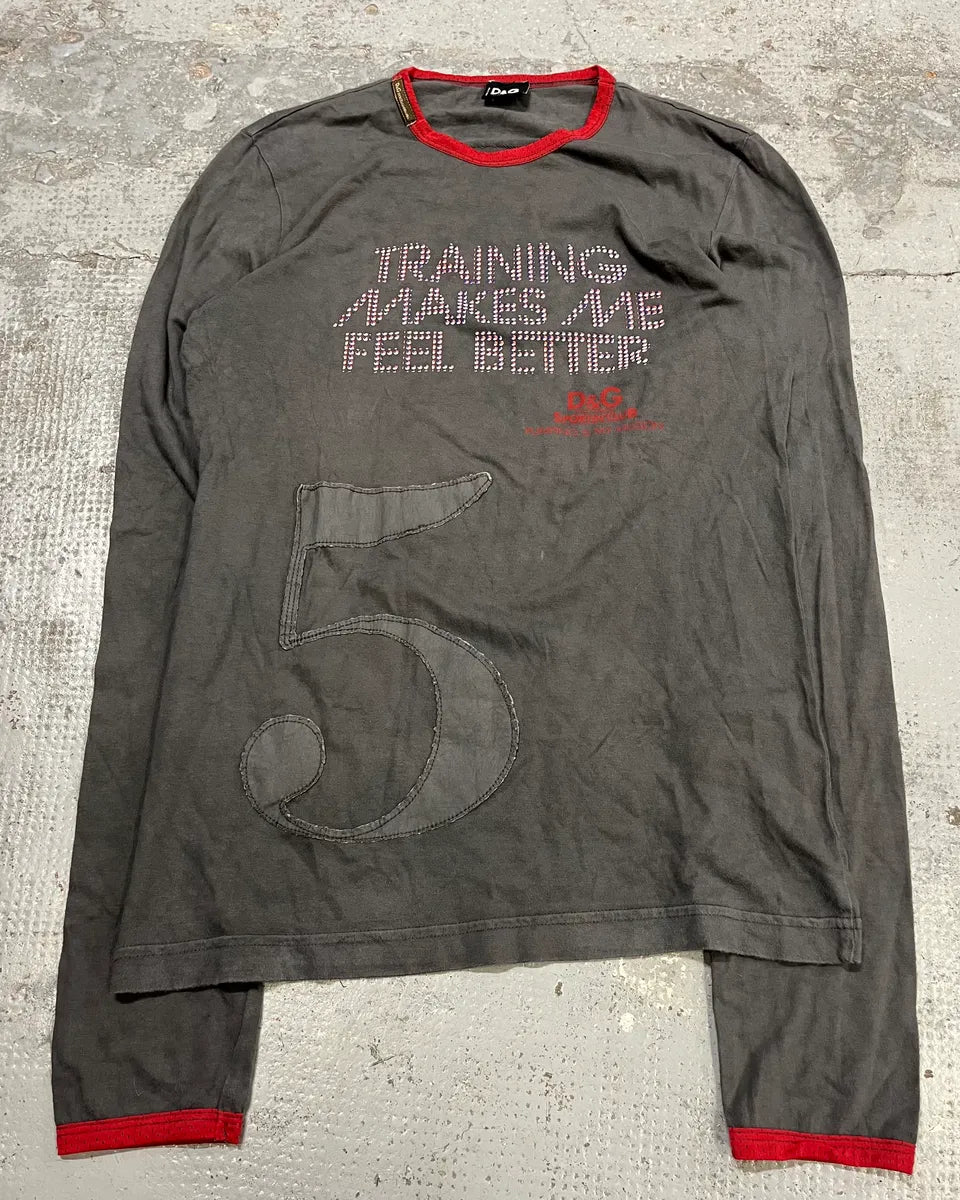 2000s Dolce & Gabbana Red Contrast Trim Grey Longsleeve T-Shirt isHnsao 3