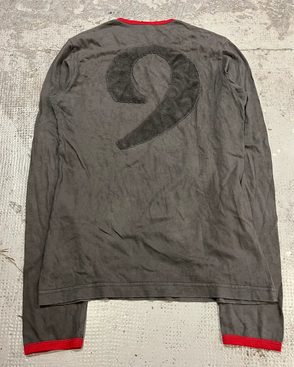 2000s Dolce & Gabbana Red Contrast Trim Grey Longsleeve T-Shirt isHnsao 6