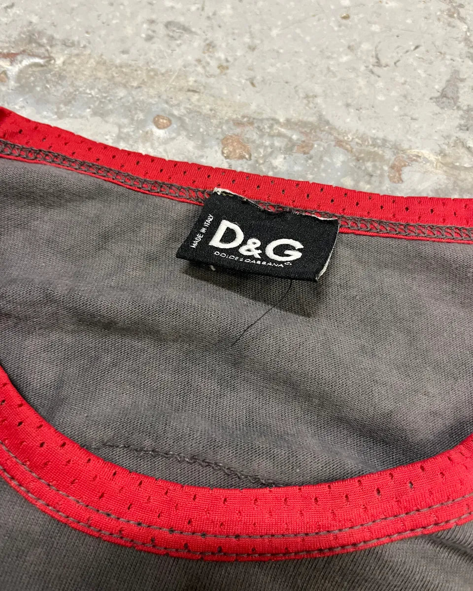 2000s Dolce & Gabbana Red Contrast Trim Grey Longsleeve T-Shirt isHnsao 7