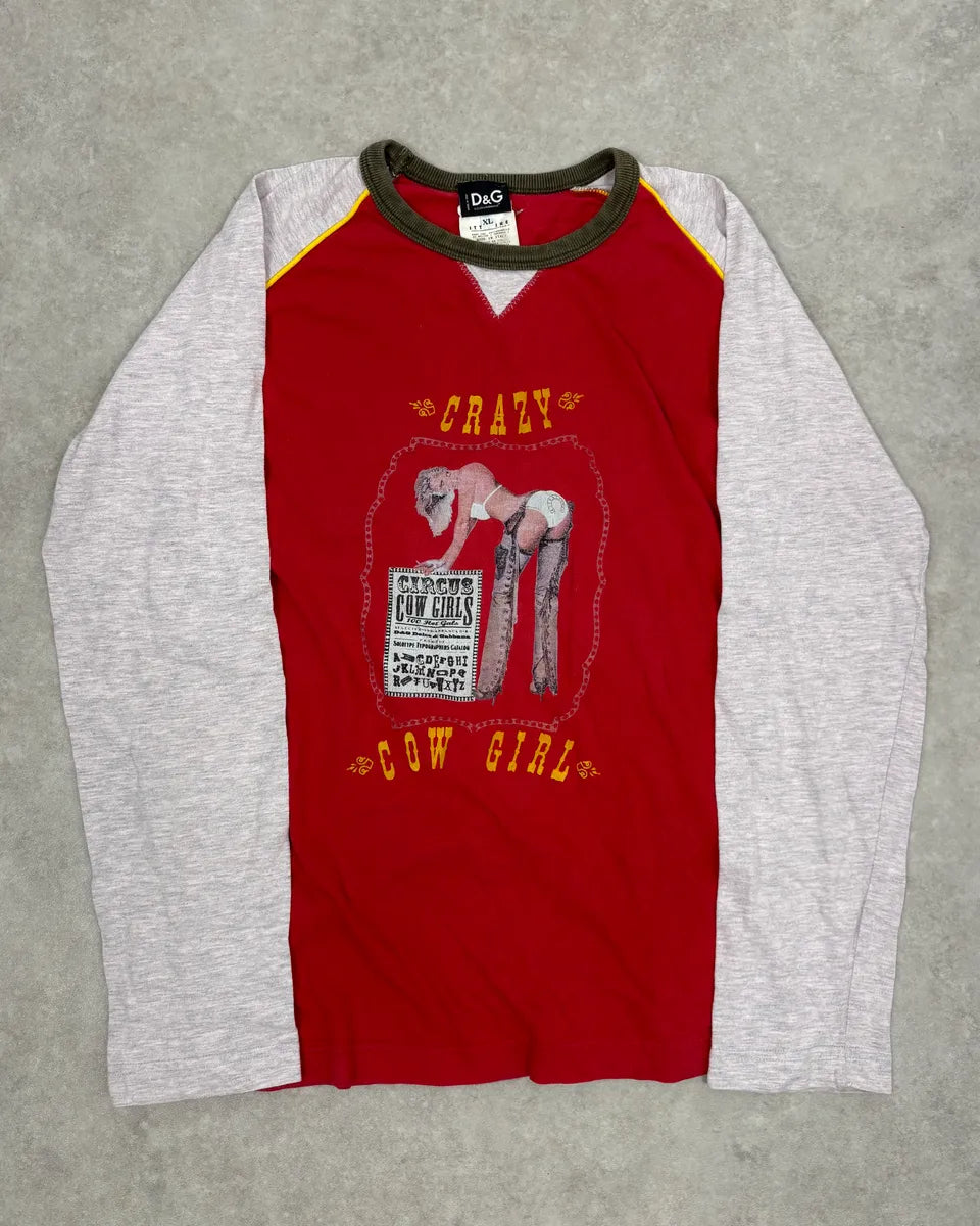 2000s Dolce & Gabbana Red Cow Girl Longsleeve T-Shirt ocNkovB 0