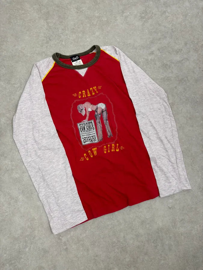 2000s Dolce & Gabbana Red Cow Girl Longsleeve T-Shirt ocNkovB 3