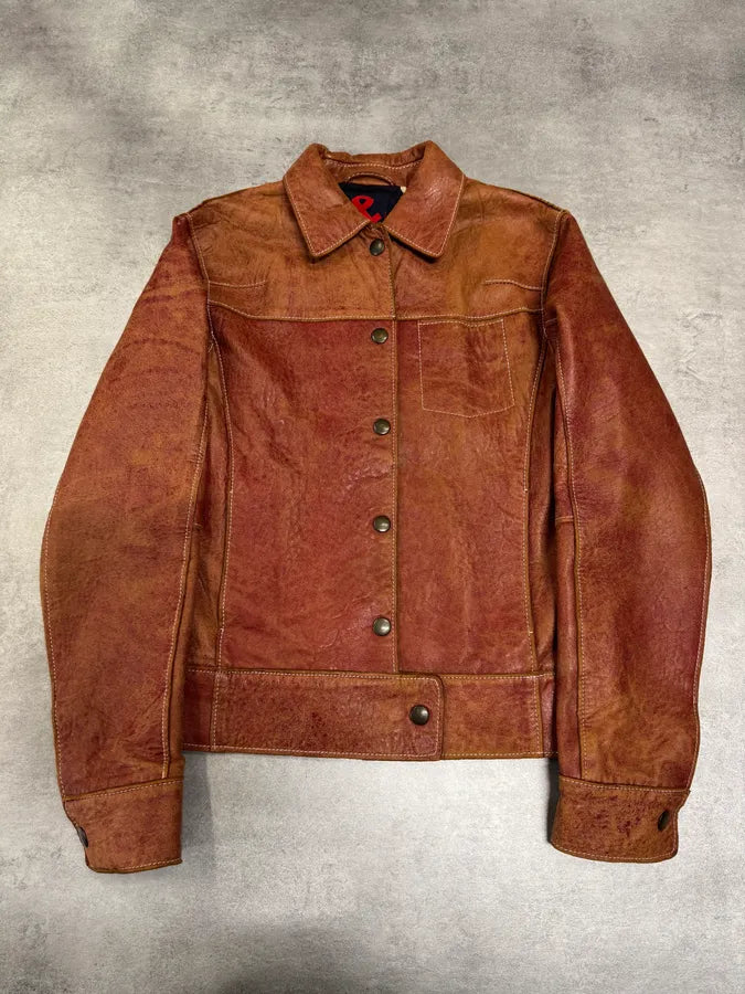 2000s Dolce & Gabbana Red Faded Leather Jacket (S) 0