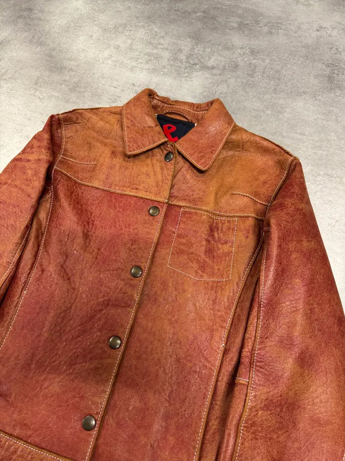 2000s Dolce & Gabbana Red Faded Leather Jacket (S) 1