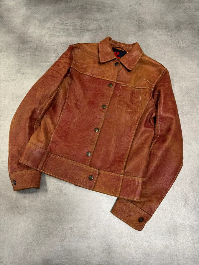 2000s Dolce & Gabbana Red Faded Leather Jacket (S) 2