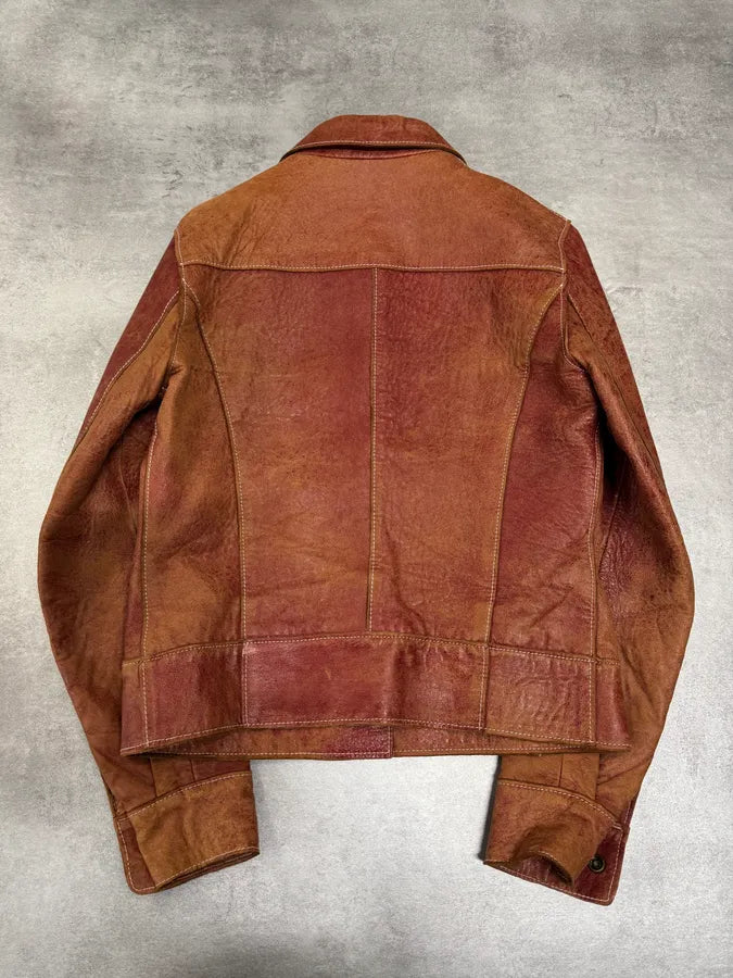 2000s Dolce & Gabbana Red Faded Leather Jacket (S) 3