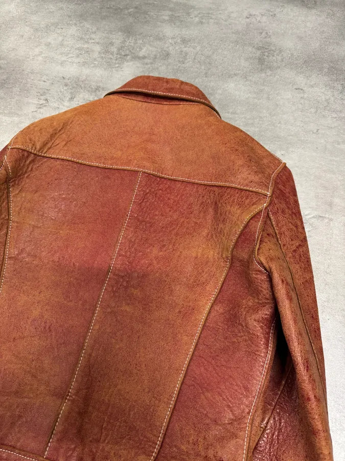 2000s Dolce & Gabbana Red Faded Leather Jacket (S) 4