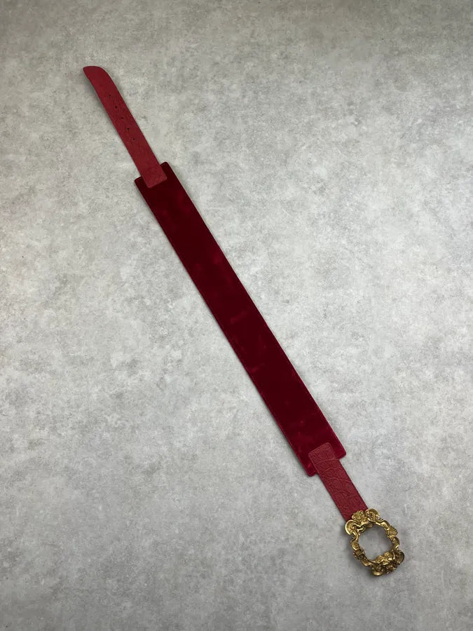 AW2006 Dolce & Gabbana Red Hybrid Velvet & Leather Scales Effect Belt lnjZXUU 3