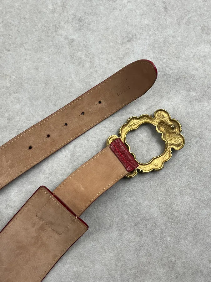 AW2006 Dolce & Gabbana Red Hybrid Velvet & Leather Scales Effect Belt lnjZXUU 5