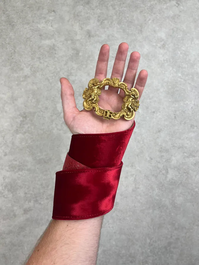 AW2006 Dolce & Gabbana Red Hybrid Velvet & Leather Scales Effect Belt lnjZXUU 2