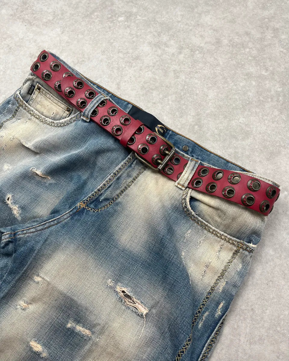 2000s Dolce & Gabbana Red Leather Eylet Belt fgYMbUU 0