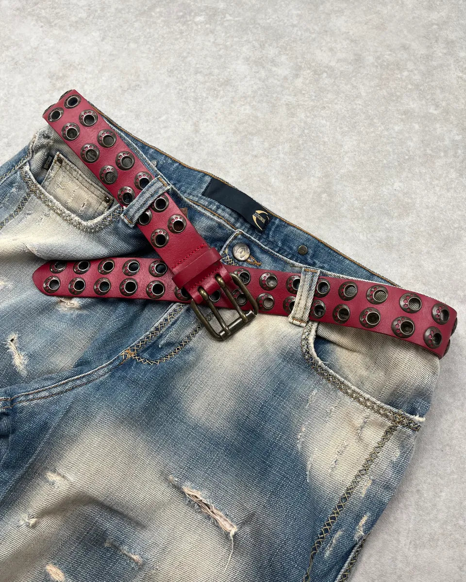 2000s Dolce & Gabbana Red Leather Eylet Belt fgYMbUU 2