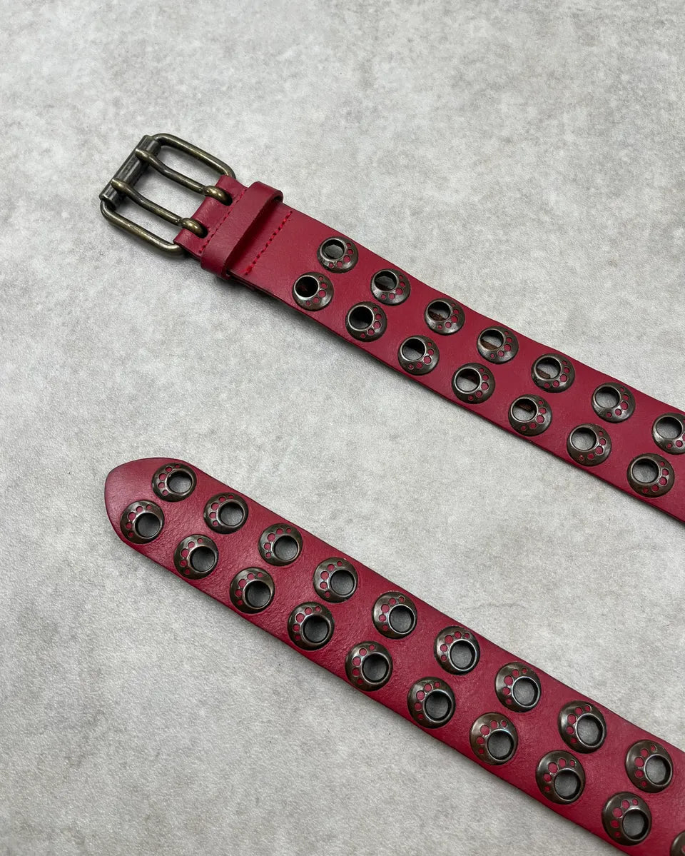 2000s Dolce & Gabbana Red Leather Eylet Belt fgYMbUU 3