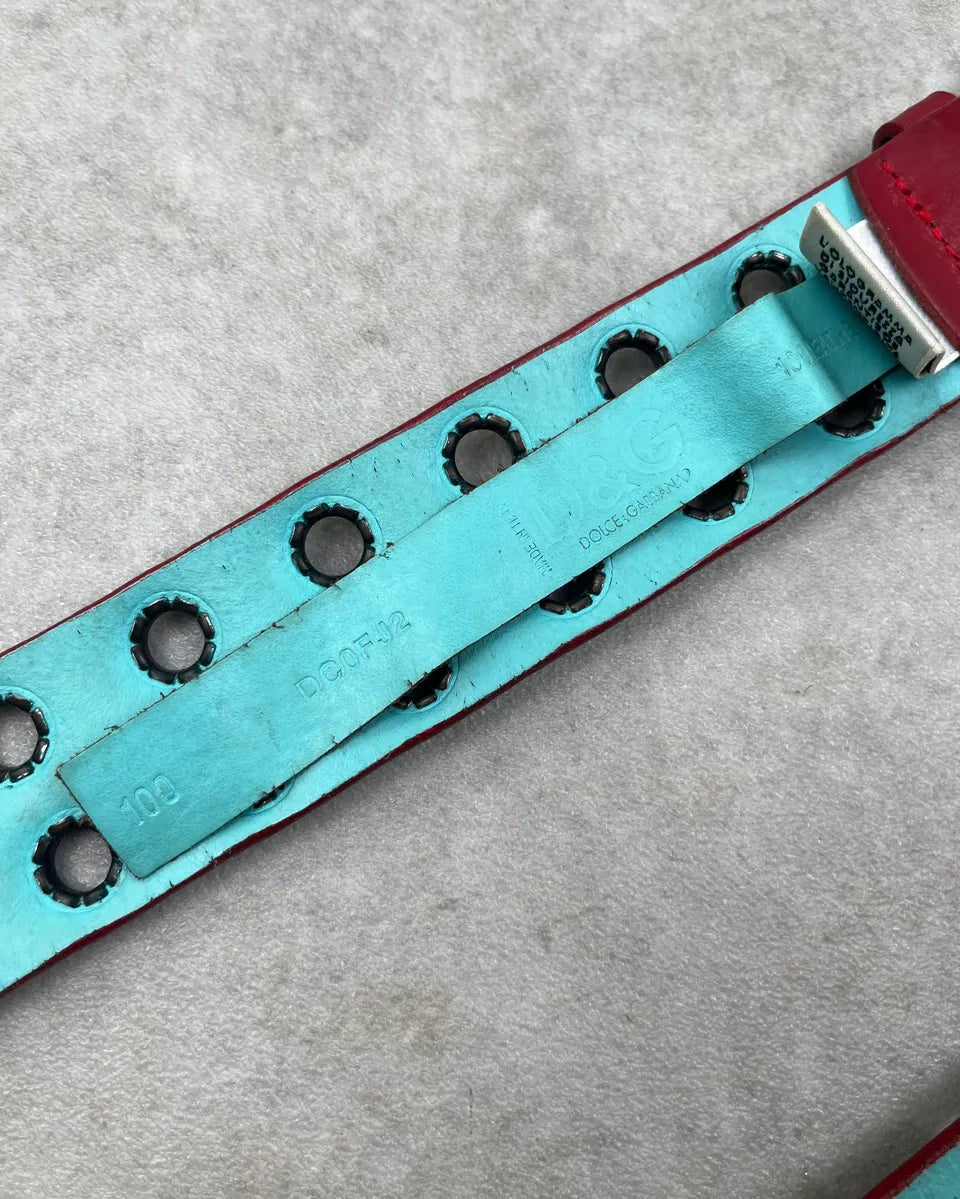 2000s Dolce & Gabbana Red Leather Eylet Belt fgYMbUU 7