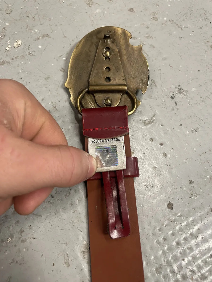 2000s Dolce & Gabbana Red Leather Moto Biker Belt (OS) 6
