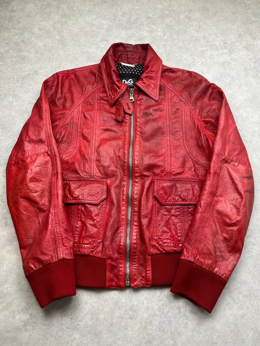 2000s Dolce & Gabbana Premium Red Leather Jacket mcWnXTB 0